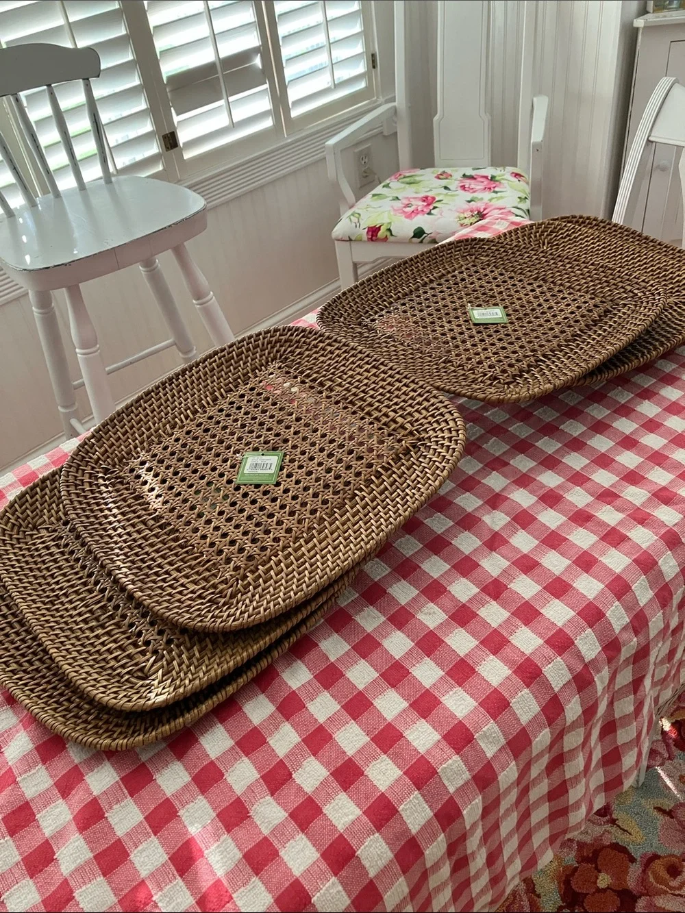 NWT SUMMER LIVING Natural Woven Rattan Charger Plates, Set of 6